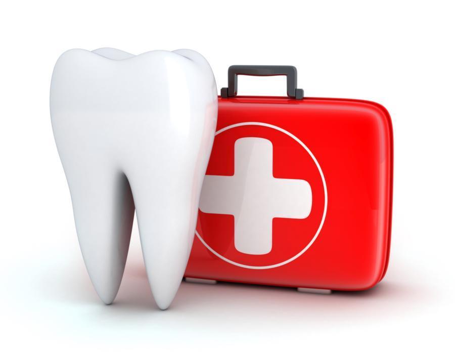 Tooth next to first aid kit